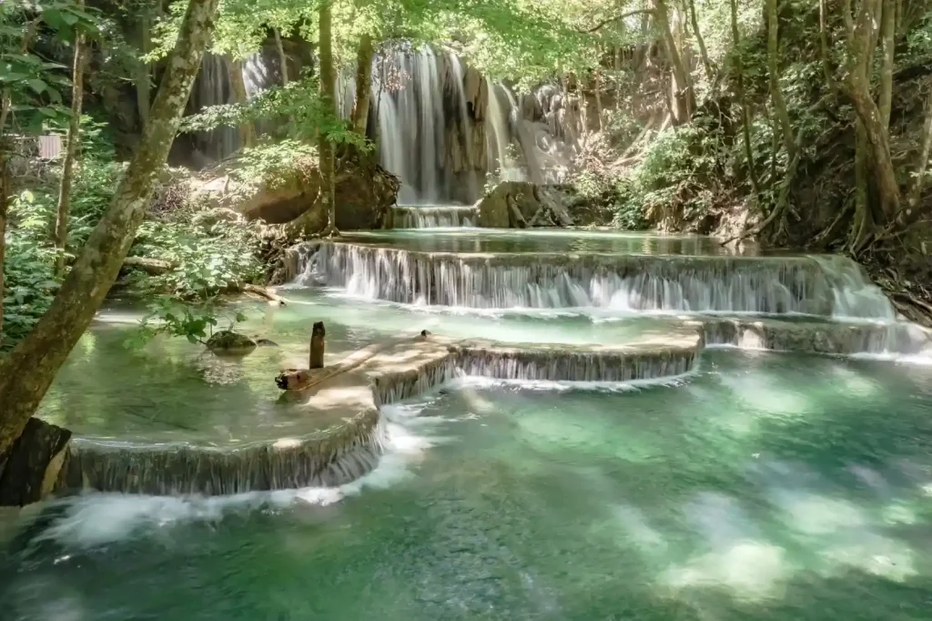 Turquoise pools of Mata Jitu waterfall in the Moyo Island forest