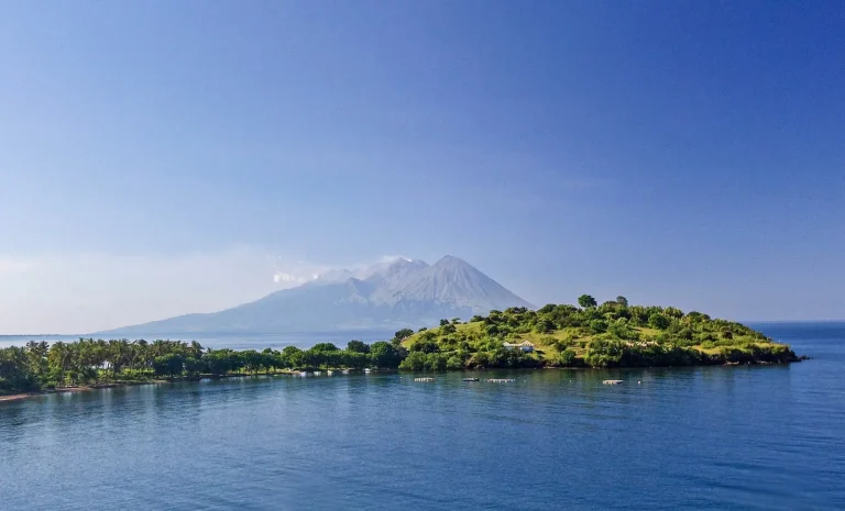 Sangeang Api volcano seen across the sea from eastern Sumbawa