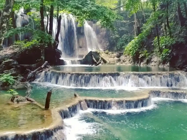 Terraced turquoise pools of Mata Jitu waterfall on Moyo Island
